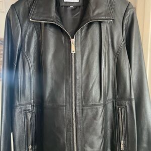 Calvin Klein Black Leather Jacket - Size XL (14/16)